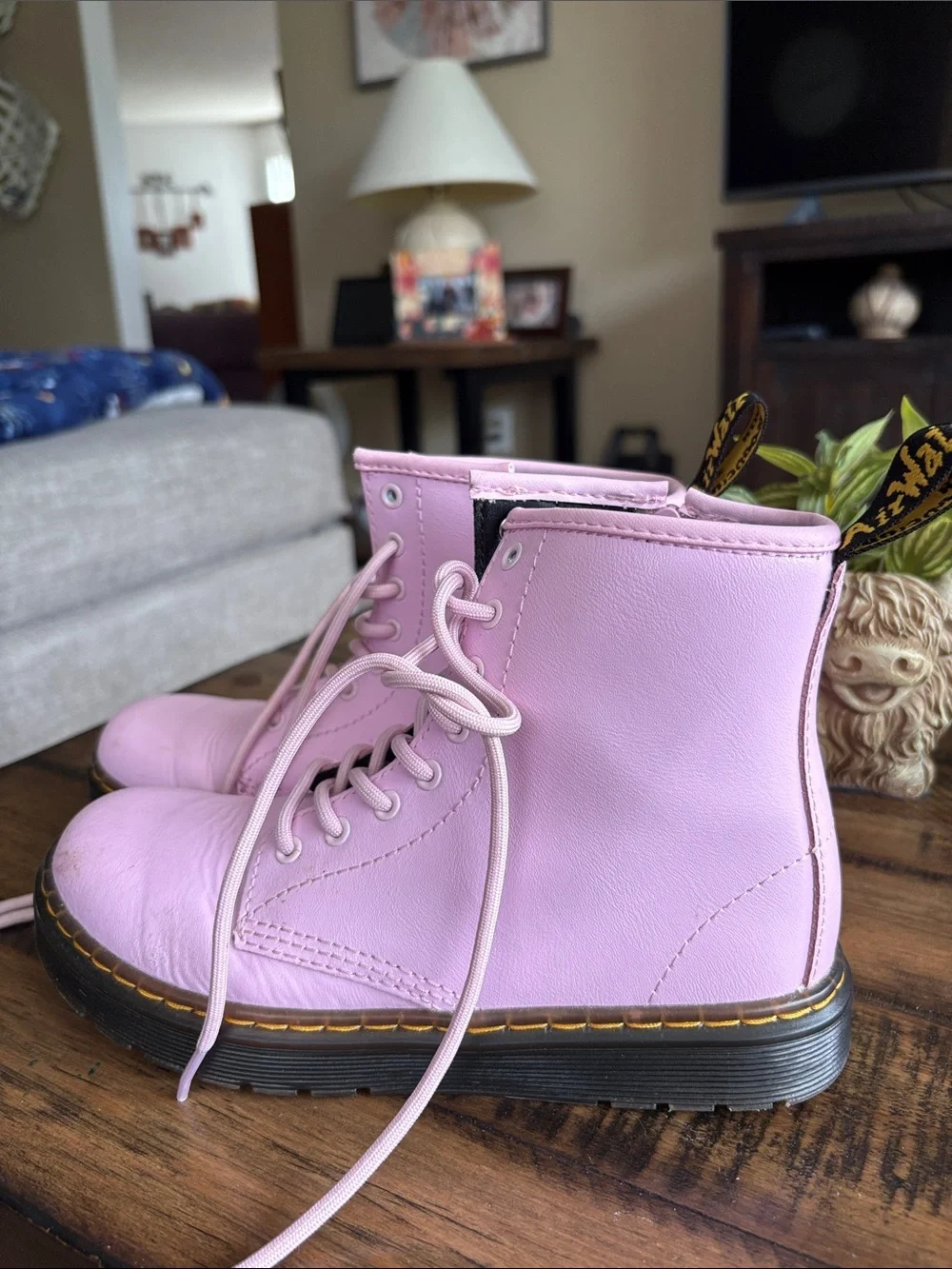Dr. Martens Kids Pink Lace-Up Combat Boots with Black Soles